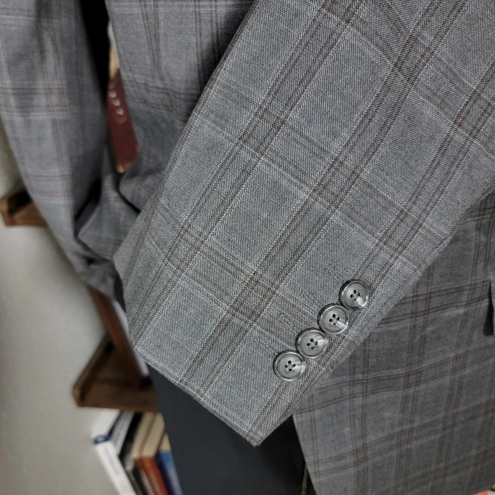 Stafford Men's Sport Coat Blazer Two Button Gray Brown Plaid Classic‎ Fit Sz 44R